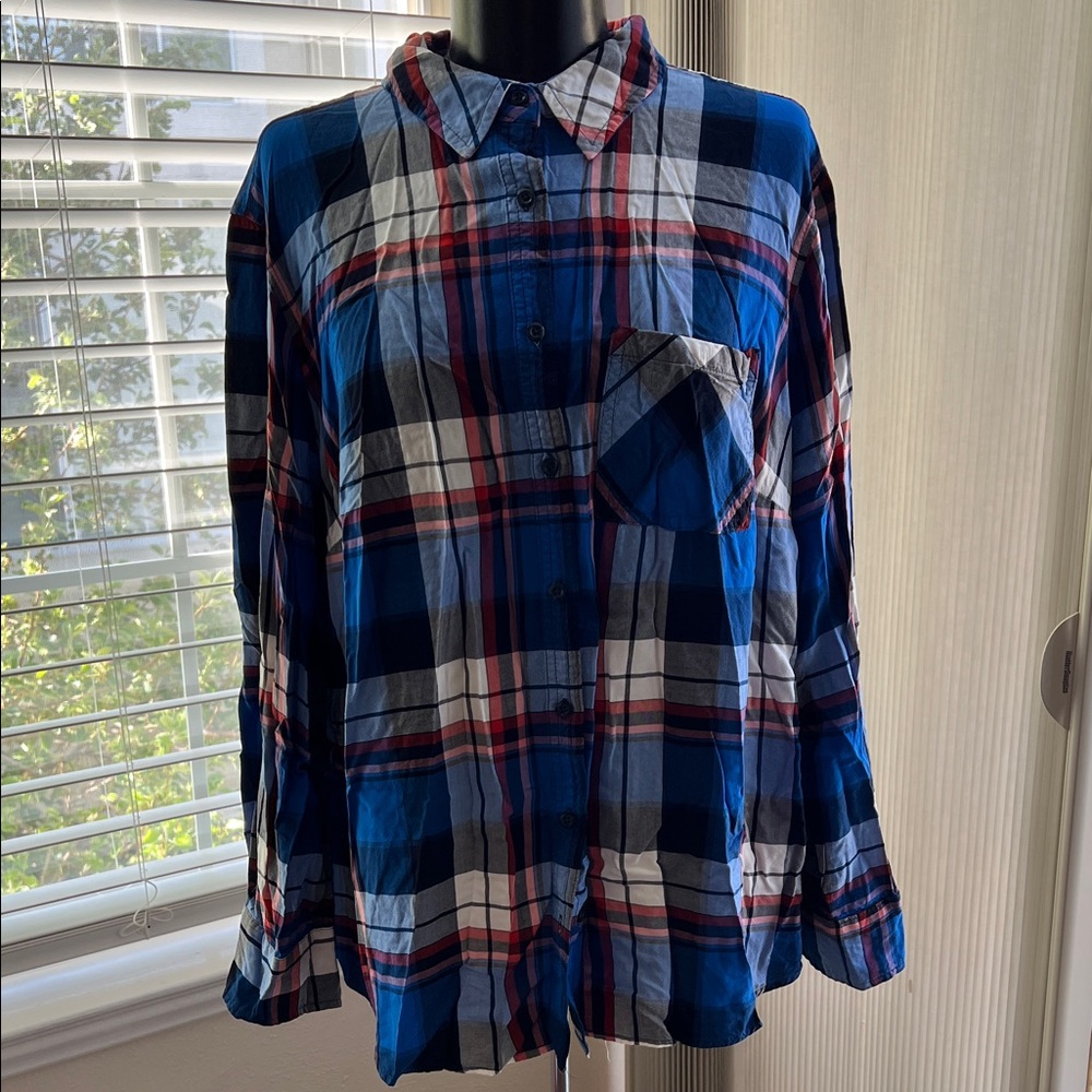 Blue Plaid Button-Up Shirt